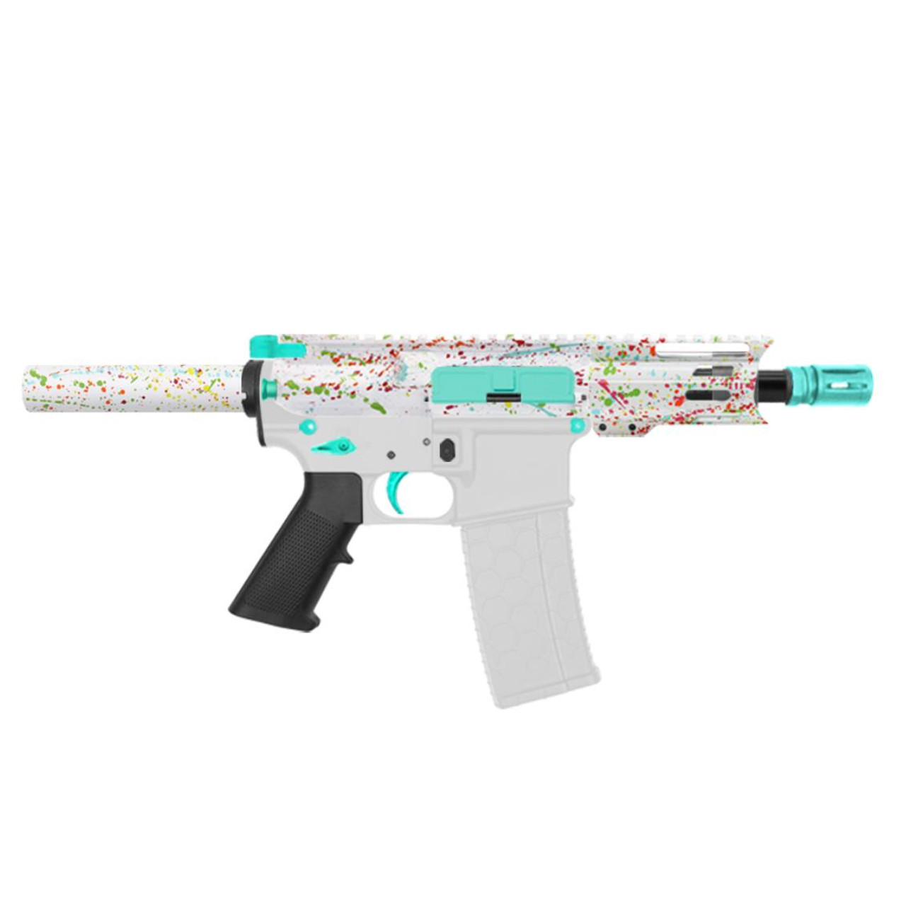 MCS AR-15 5.56 NATO 5'' PISTOL KIT - FORGED UPPER WITH 4'' HANDGUARD - CERAKOTE SPLATTER - ROBINS EGG 