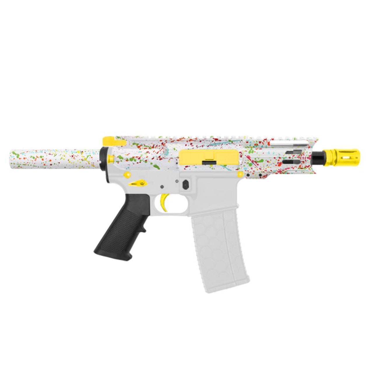 MCS AR-15 5.56 NATO 5'' PISTOL KIT - FORGED UPPER WITH 4'' HANDGUARD - CERAKOTE SPLATTER - LEMON ZEST 