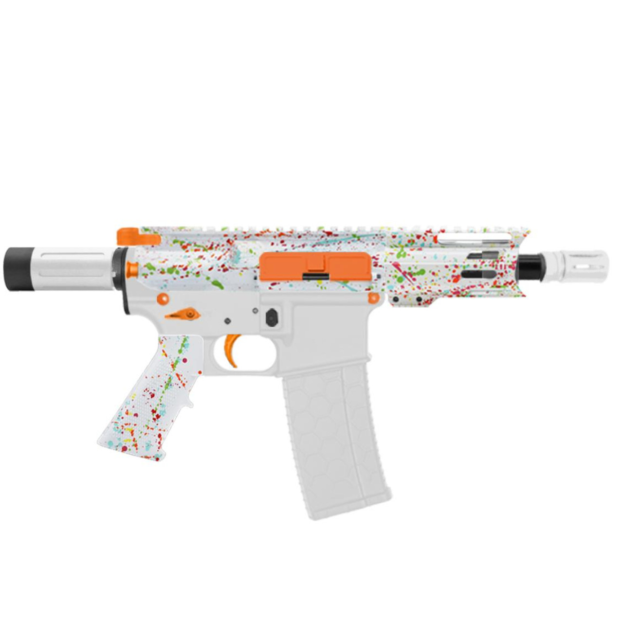 MCS AR-15 5.56 NATO 5'' MICRO PISTOL KIT - FORGED UPPER - 4" COMBAT M-LOK HANDGAURD - CERAKOTE SPLATTER - ORANGE 
