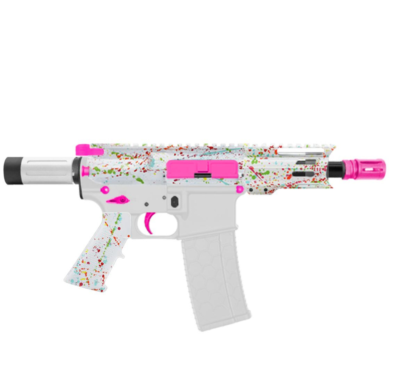 MCS AR-15 5.56 NATO 5'' MICRO PISTOL KIT - FORGED UPPER - 4" COMBAT M-LOK HANDGAURD - CERAKOTE SPLATTER - PINK 