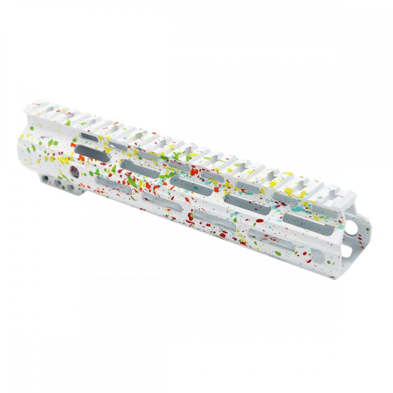 MCS AR-15 M-LOK 10" INCH ANGLE CUT CLAMP ON HANDGUARD - BASE WHI - PATTERN - RGB -RED - PNK - ORG - LEM - ZBG - CERAKOTE SPLATTER 