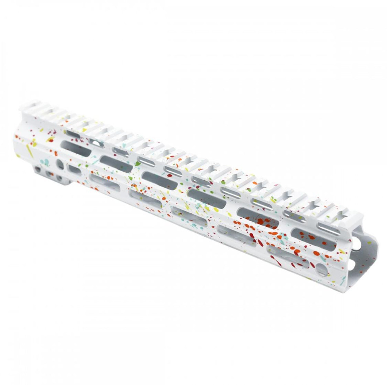 MCS AR-15 M-LOK 12" INCH ANGLE CUT CLAMP ON HANDGUARD - BASE WHI - PATTERN - RGB -RED - PNK - ORG - LEM - ZBG - CERAKOTE SPLATTER 