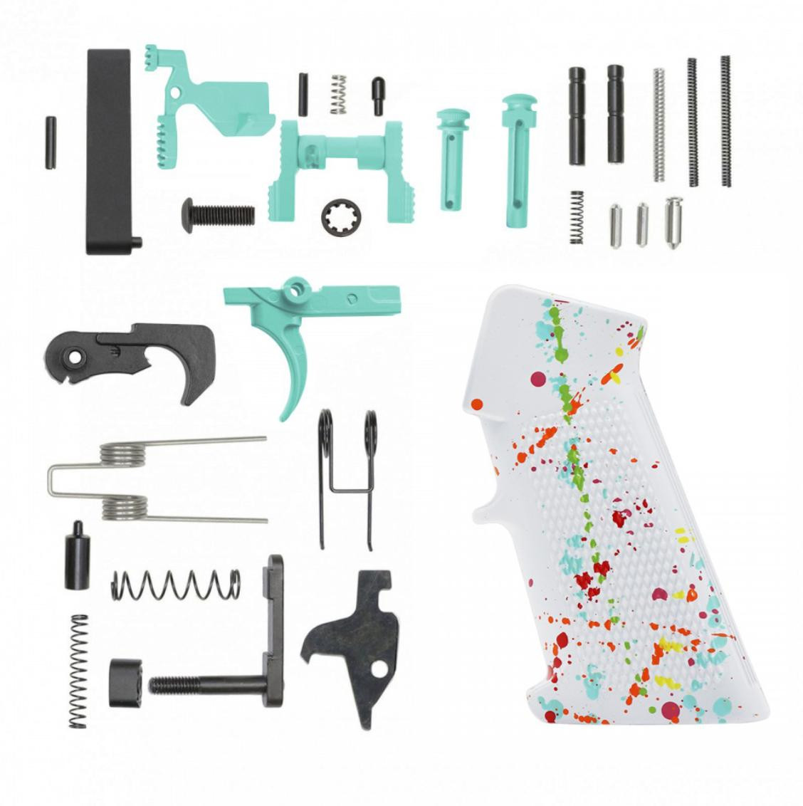AR15ロアパーツキット 新品未使用 AR-15 Lower Parts Kit w/ Cerakote White Splatter Grip - Robins Egg