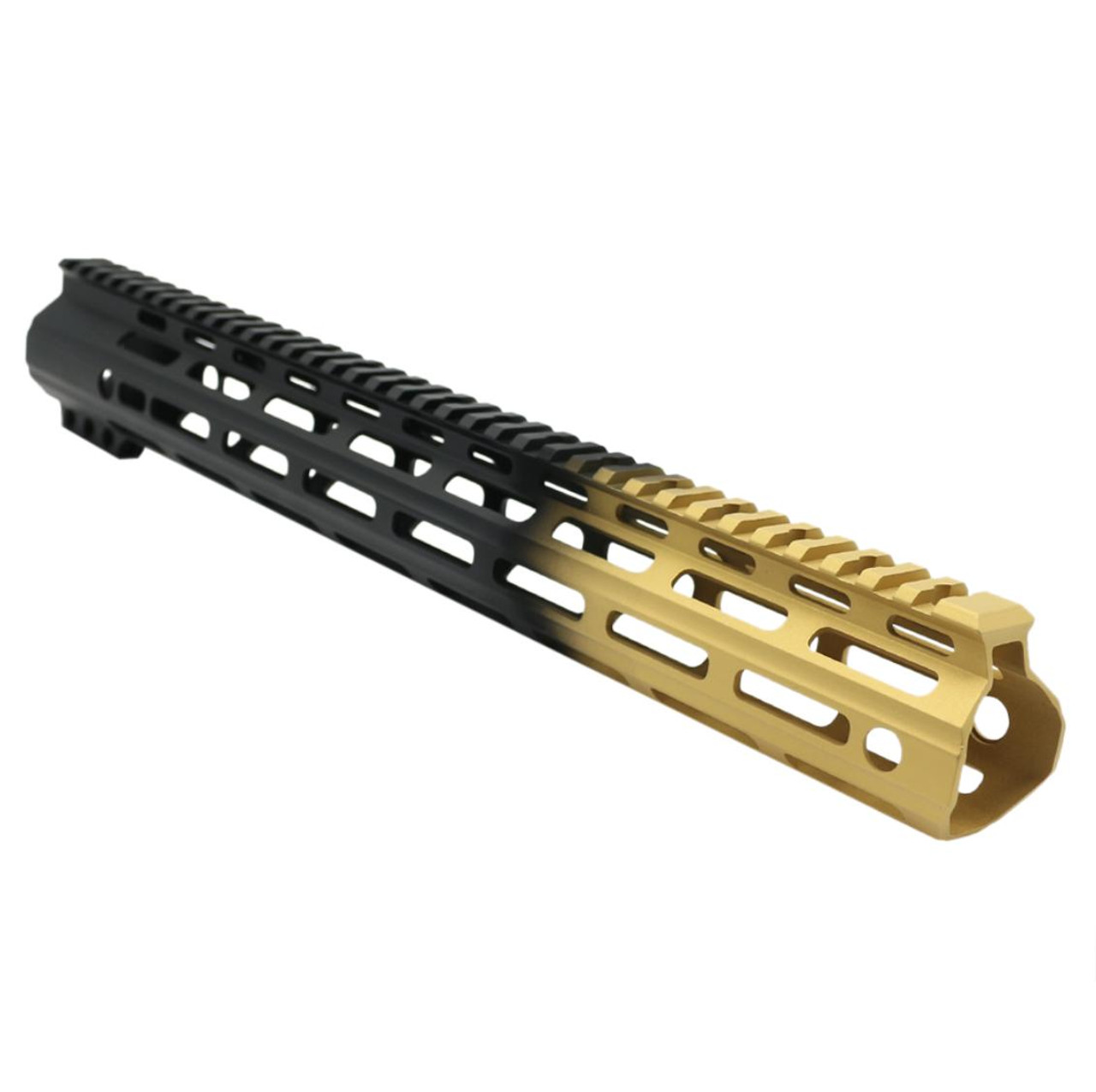 MCS AR-15 15" ANGLE CUT CLAMP ON M-LOK HANDGUARD - CERAKOTE GRADIENT - BASE BLACK - GOLD 