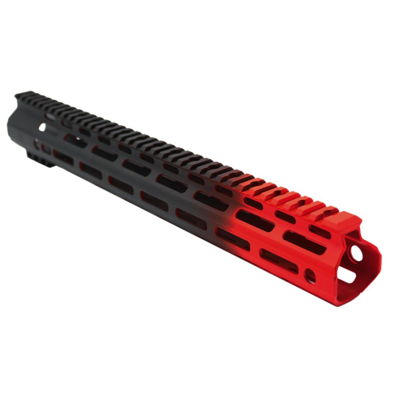 MCS AR-15 15" ANGLE CUT CLAMP ON M-LOK HANDGUARD - CERAKOTE GRADIENT - BASE BLACK - RED 