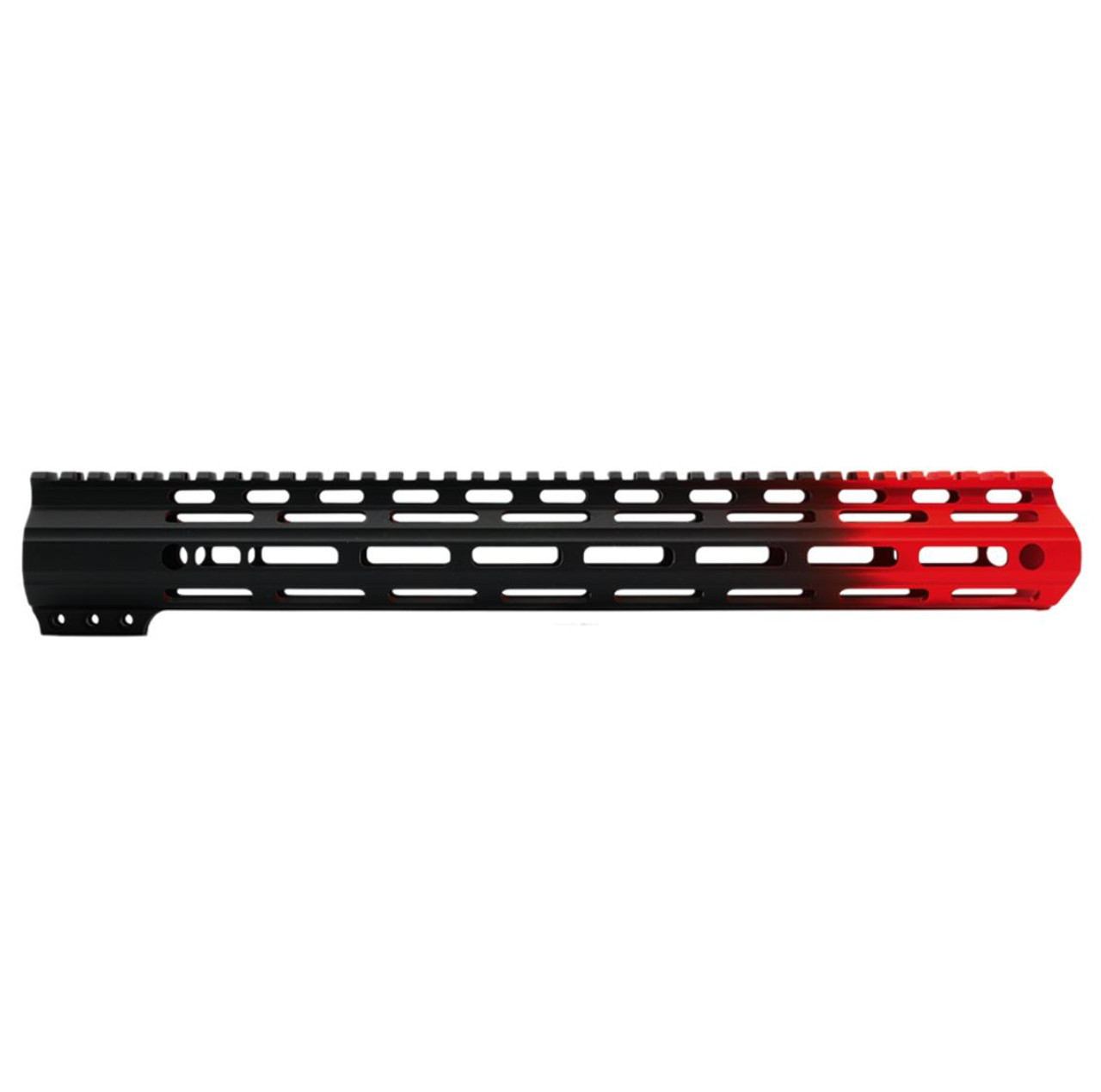 MCS AR-15 15" ANGLE CUT CLAMP ON M-LOK HANDGUARD - CERAKOTE GRADIENT - BASE BLACK - RED 