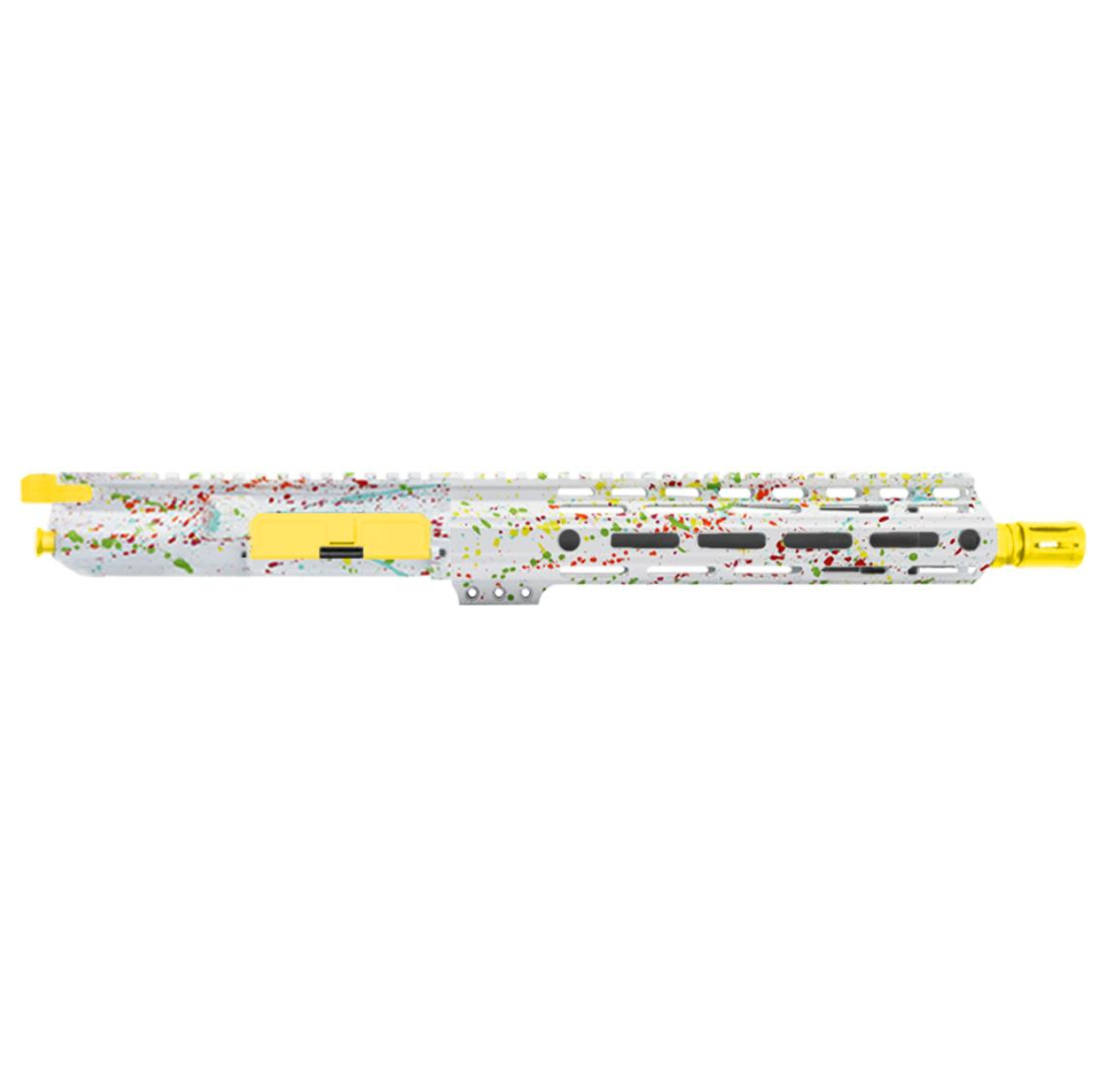 MCS AR-15 5.56 NATO 10.5'' PISTOL FORGED UPPER WITH 10" Angle Cut Clamp on M-Lok Handguard - CERAKOTE WHITE SPLATTER - LEMON ZEST 