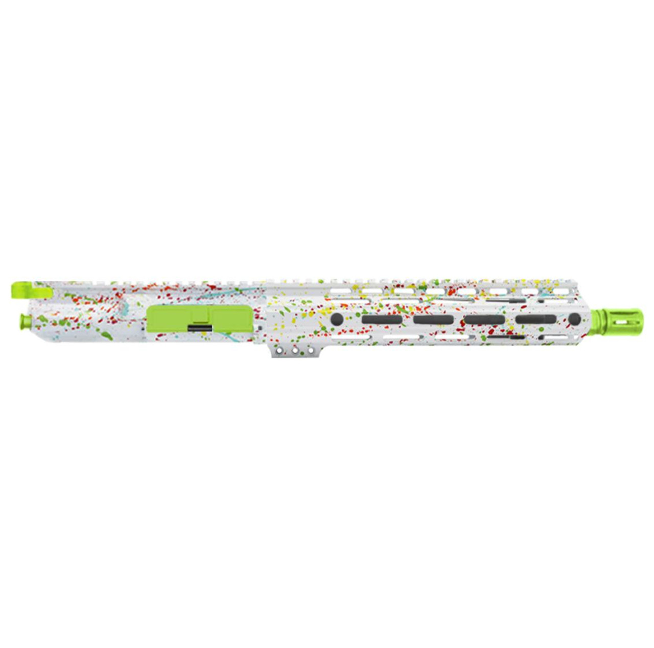 MCS AR-15 5.56 NATO 10.5'' PISTOL FORGED UPPER WITH 10" Angle Cut Clamp on M-Lok Handguard - CERAKOTE WHITE SPLATTER - ZOMBIE GREEN 