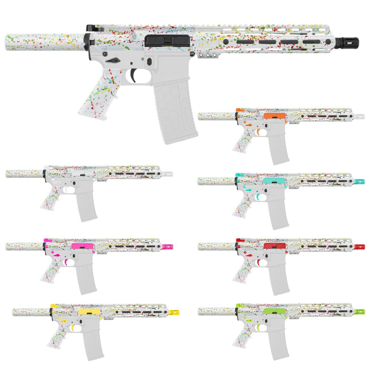 MCS AR-15 5.56 NATO 10.5'' PISTOL KIT - FORGED UPPER WITH 10" Angle Cut Clamp on M-Lok Handguard - CERAKOTE WHI SPLATTER 