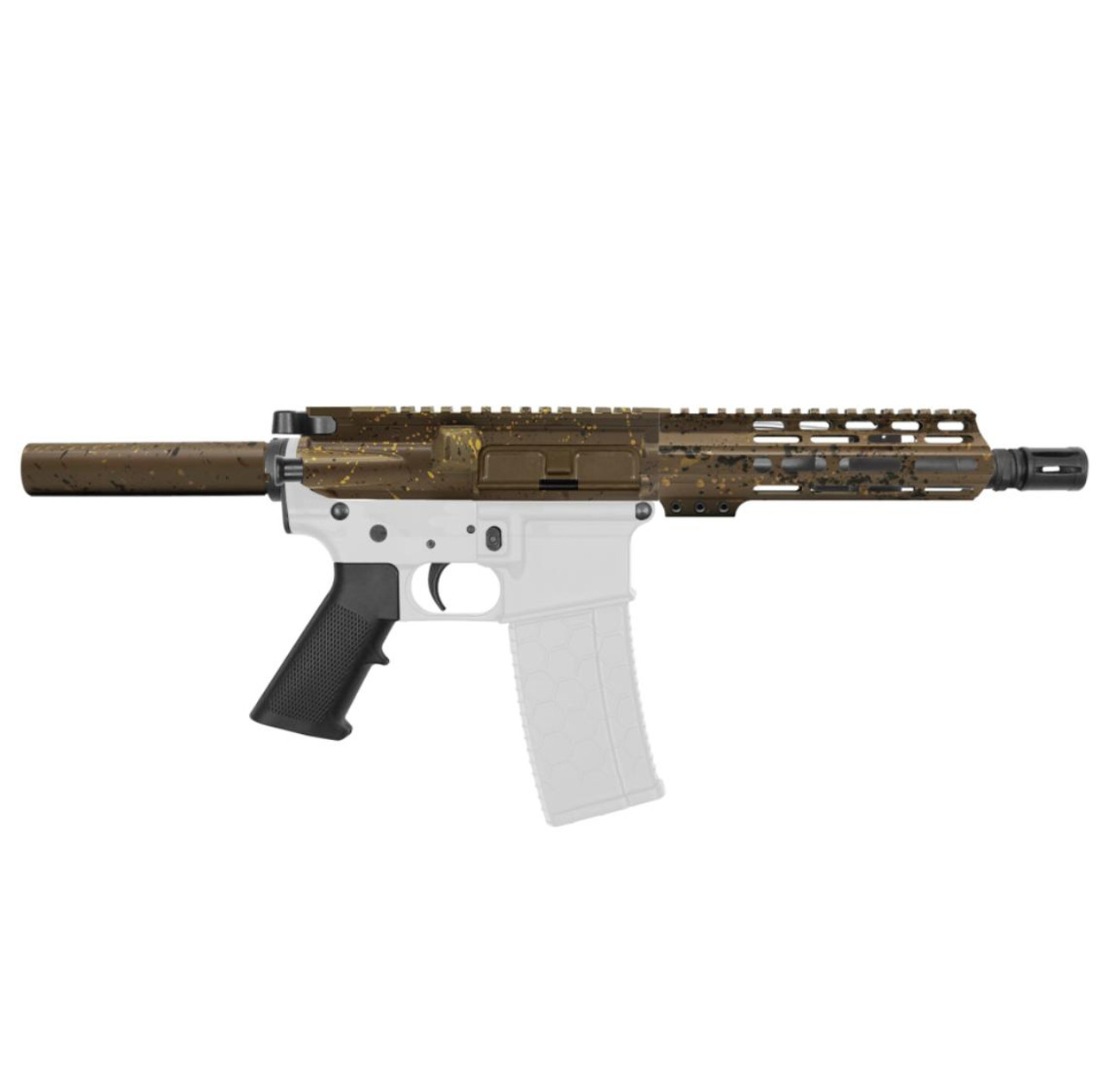 MCS AR-15 5.56 NATO 7.5'' PISTOL KIT - BILLET UPPER WITH 7" Angle Cut Clamp on M-Lok Handguard - CERAKOTE FDE SPLATTER 