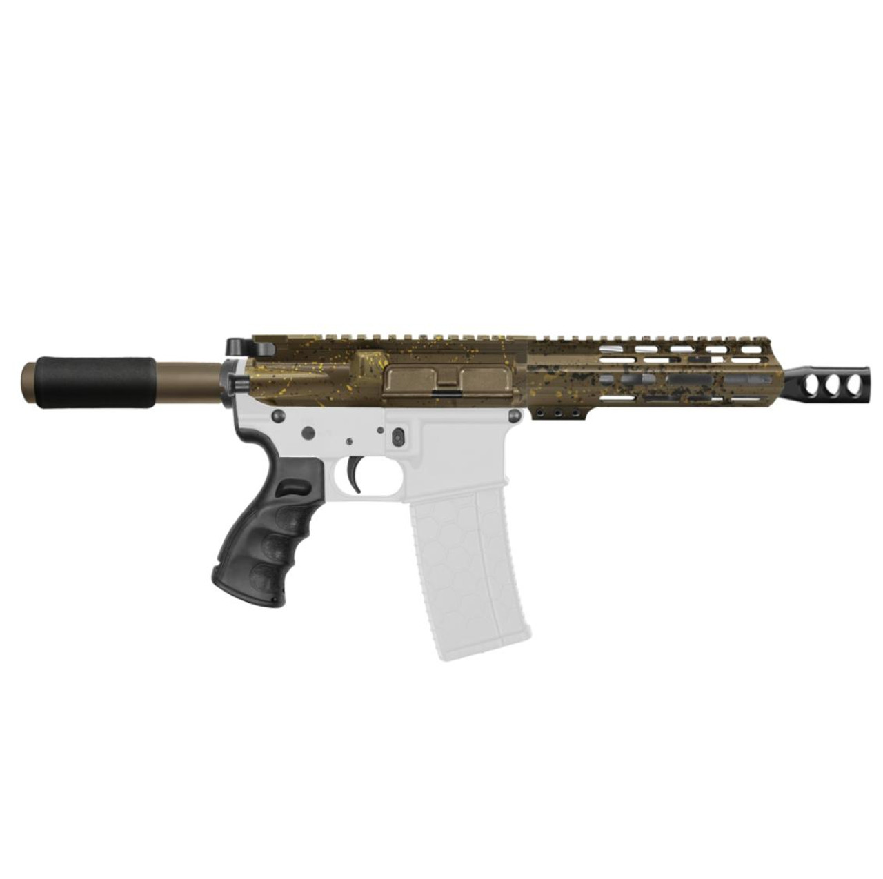 MCS AR-15 5.56 NATO 7.5'' PISTOL KIT - BILLET UPPER WITH 7" Angle Cut Clamp on M-Lok Handguard - CERAKOTE FDE SPLATTER - V2 