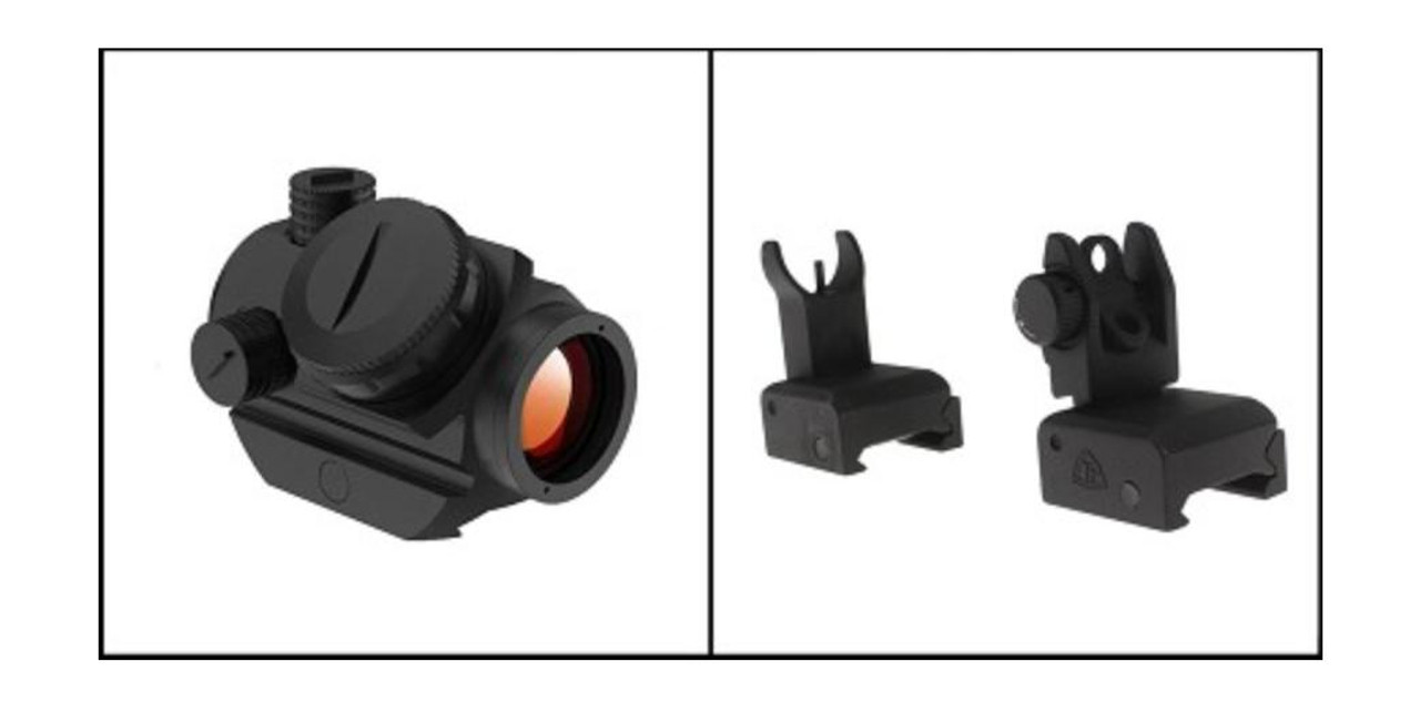 MCS RED DOT + FLIP UP SIGHT COMBO: FLX01 RED DOT SIGHT + QF BUIS FRONT AND REAR IRON SIGHT COMBO 
