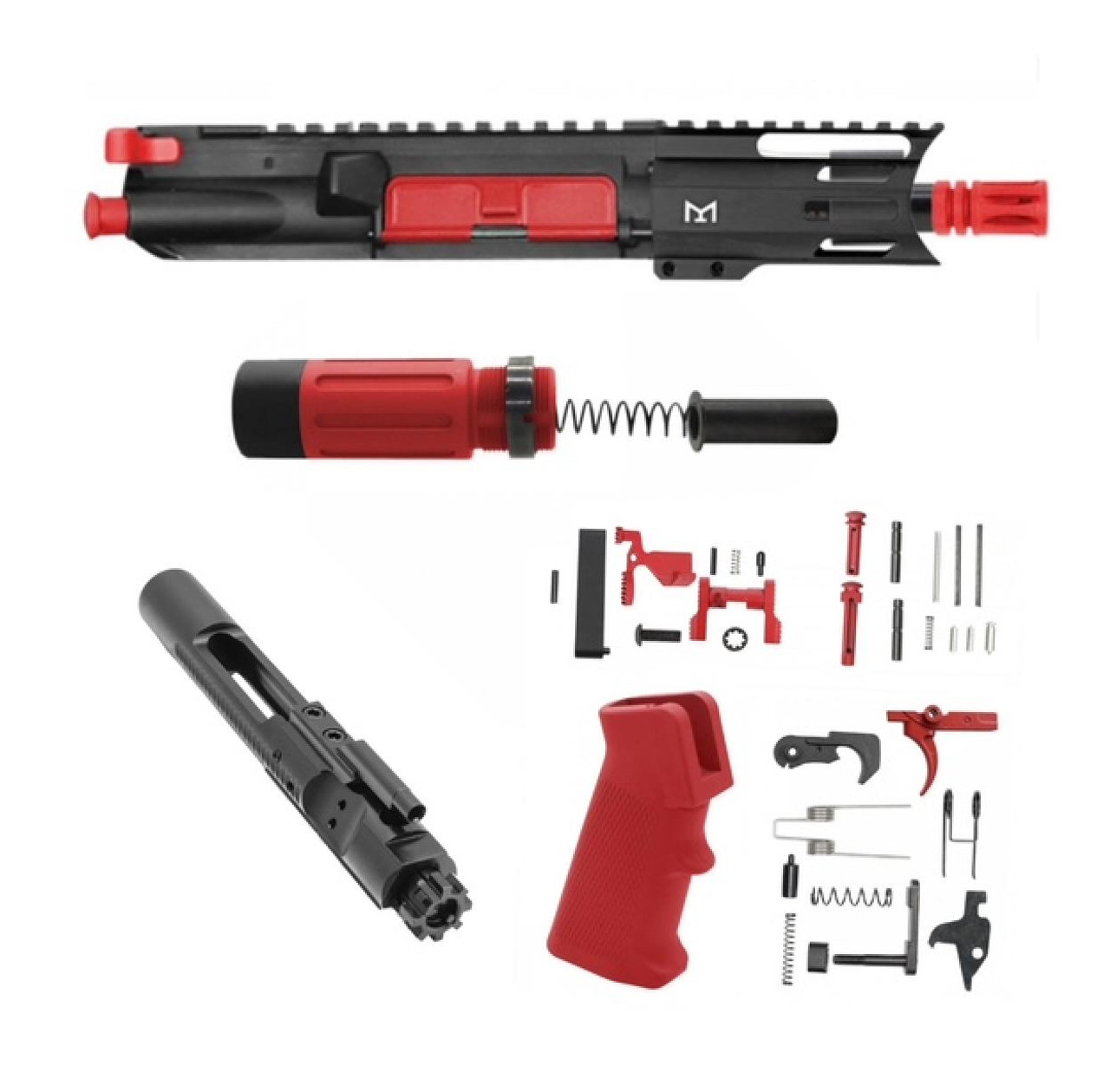 MCS Micro 5" AR15 Complete Build Kit With Short Buffer System - CEARKOTE RED 