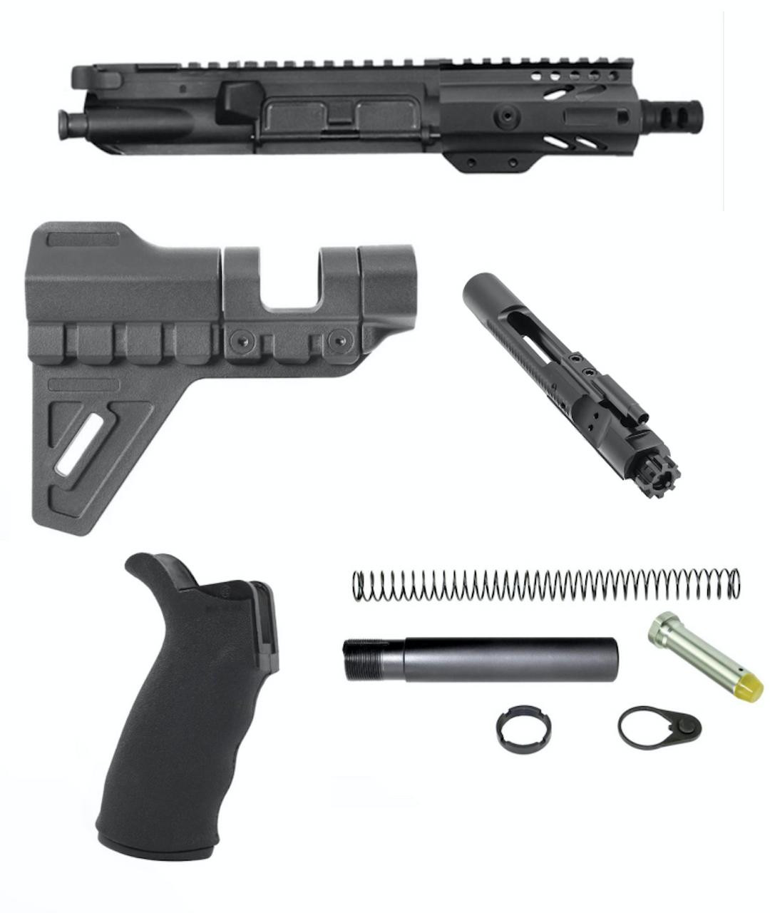 MCS AR-15 Breach 5" Build Kit - Built Upper - Brace - BCG - Grip - Pistol Buffer Kit - Black 