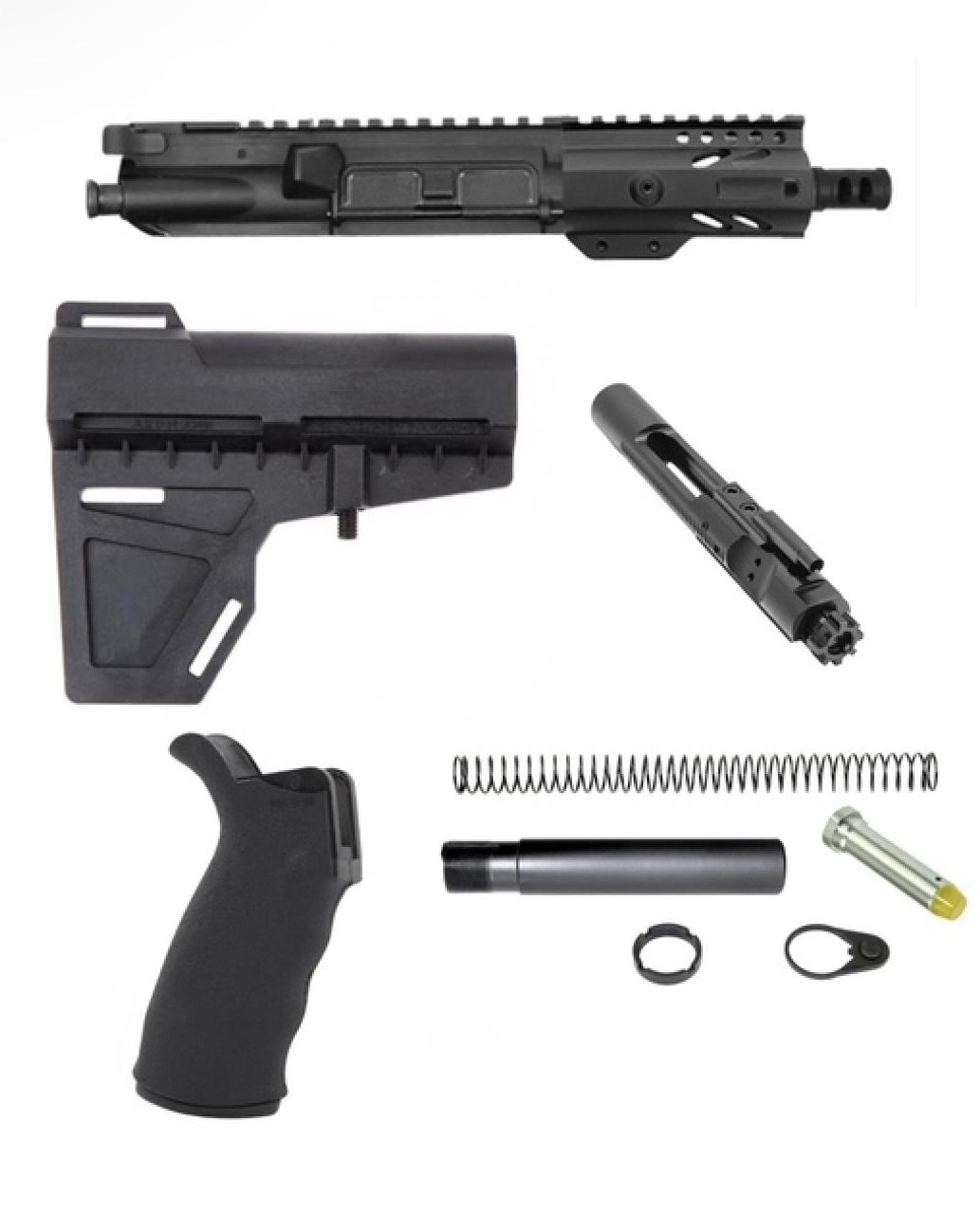 MCS AR-15 Blade 5" Build Kit - Built Upper - Brace - BCG - Grip - Pistol Buffer Kit - Black 