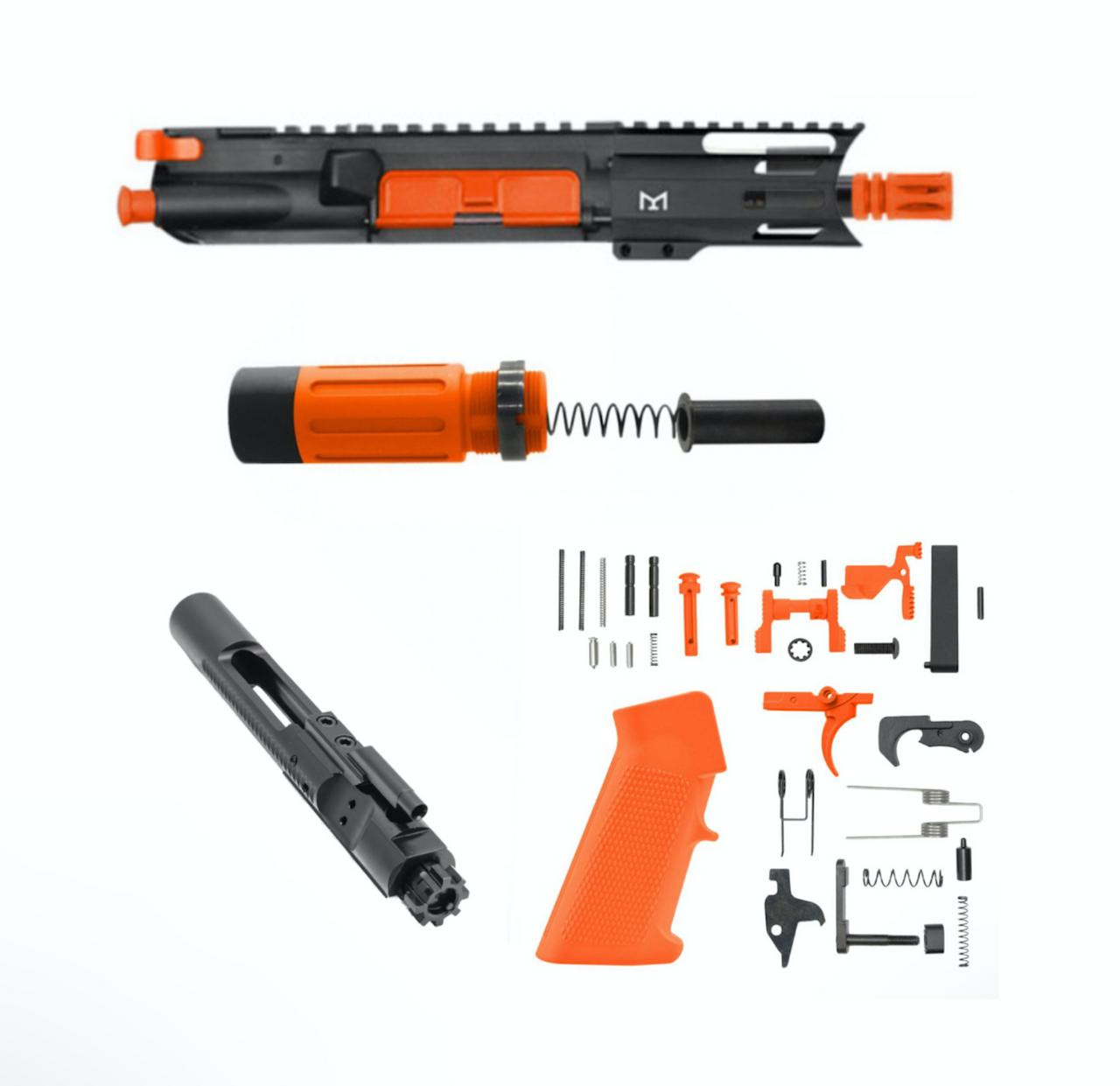 MCS Micro 5" AR15 Complete Build Kit With Short Buffer System - CEARKOTE ORANGE 