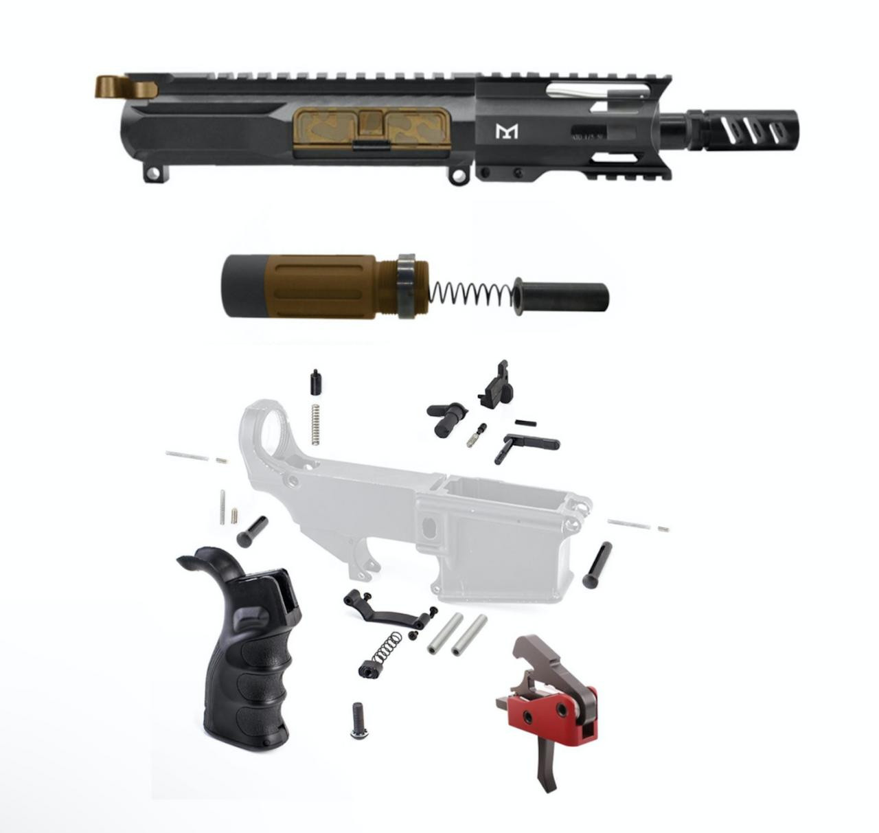 MCS Micro 5" AR15 Complete Build Kit With Short Buffer System and Drop-in Trigger 