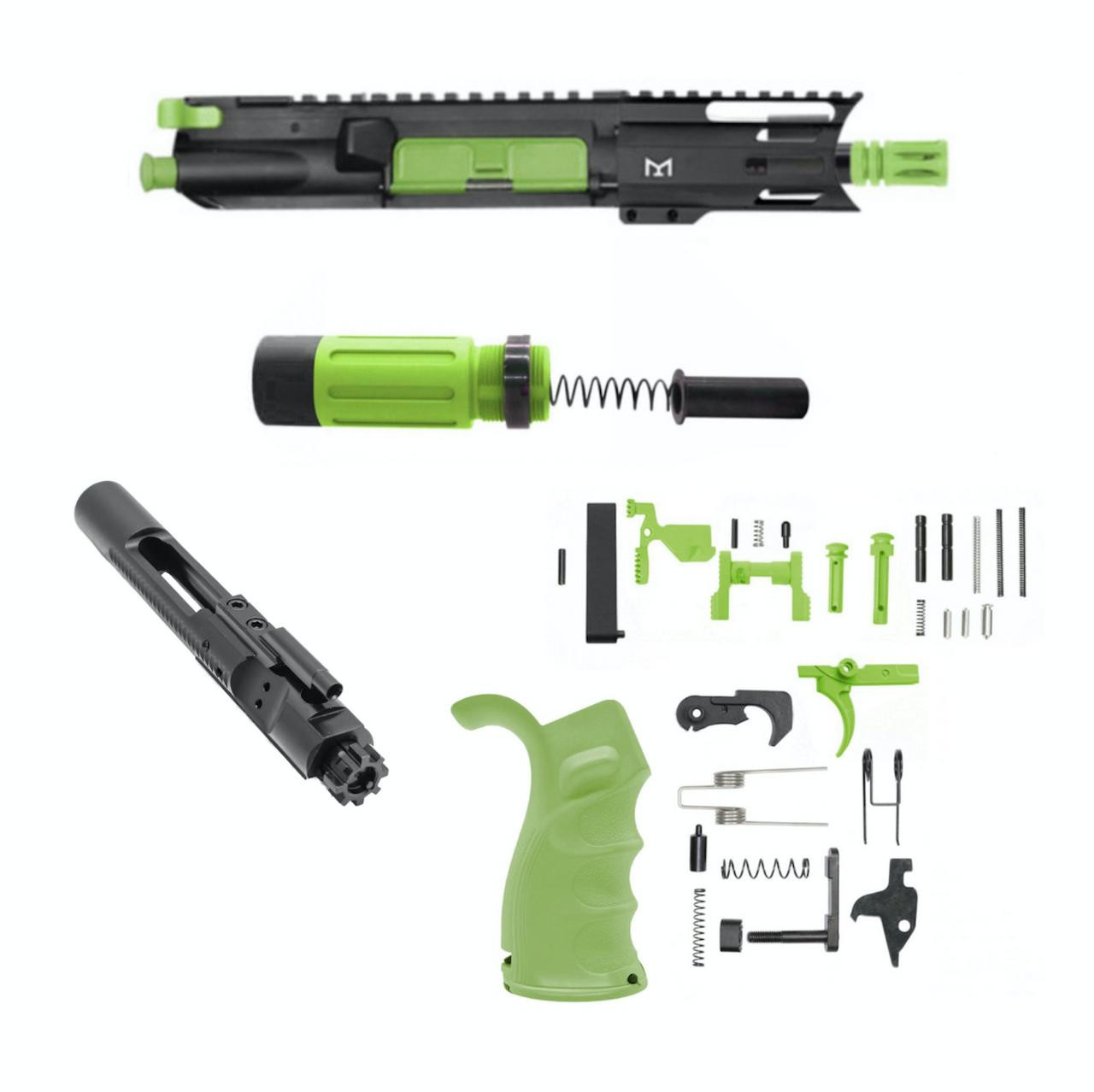 MCS Micro 5" AR15 Complete Build Kit With Short Buffer System - CEARKOTE ZOMBIE GREEN 