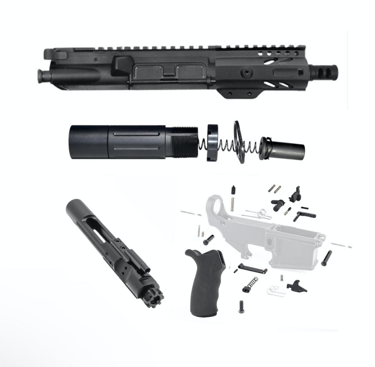 MCS AR-15 Micro 5" Build Kit - Built Upper - Short Buffer System - BCG - Rubber Grip - Black 