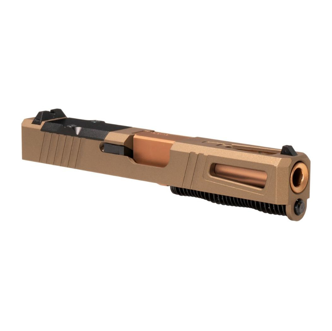 MCS 9MM COMPLETE SLIDE KIT "COMPETITOR" IN BURNT BRONZE WITH CROWN CUT COPPER BARREL GLOCK 19 COMPATIBLE 