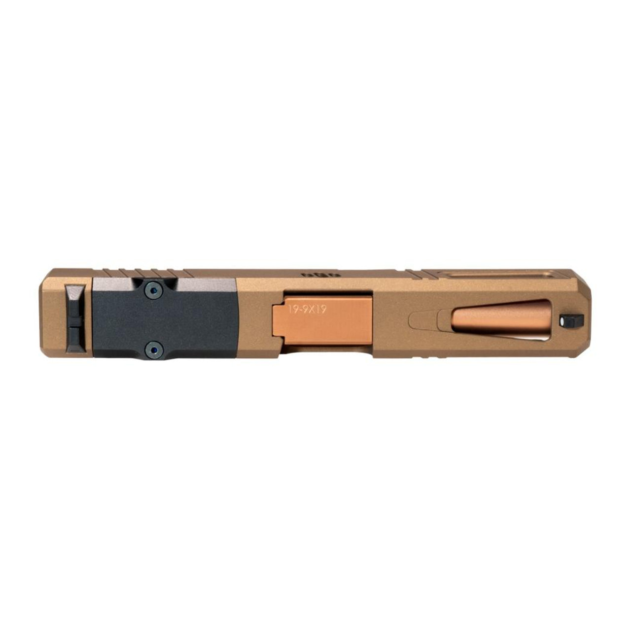 MCS 9MM COMPLETE SLIDE KIT "COMPETITOR" IN BURNT BRONZE WITH CROWN CUT COPPER BARREL GLOCK 19 COMPATIBLE 