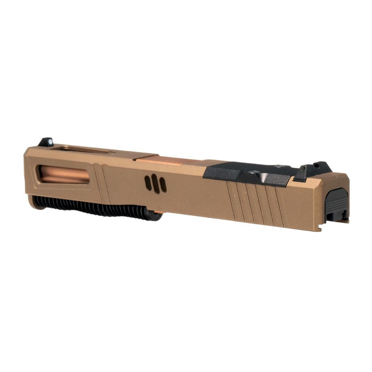 MCS 9MM COMPLETE SLIDE KIT "COMPETITOR" IN BURNT BRONZE WITH CROWN CUT COPPER BARREL GLOCK 19 COMPATIBLE 