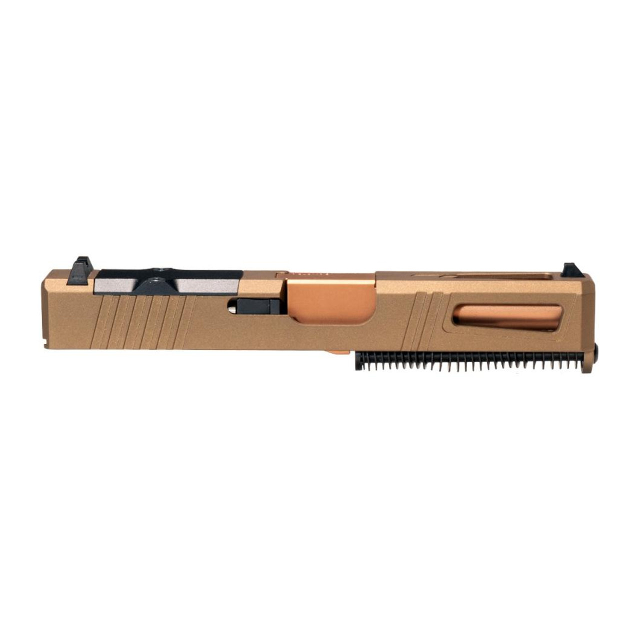 MCS 9MM COMPLETE SLIDE KIT "COMPETITOR" IN BURNT BRONZE WITH CROWN CUT COPPER BARREL GLOCK 19 COMPATIBLE 