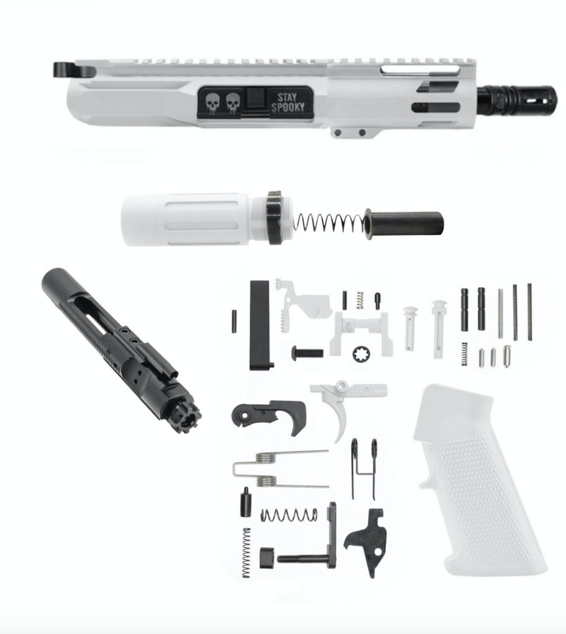 MCS Spooky Micro 5" AR15 Complete Build Kit With Short Buffer System - CEARKOTE White 