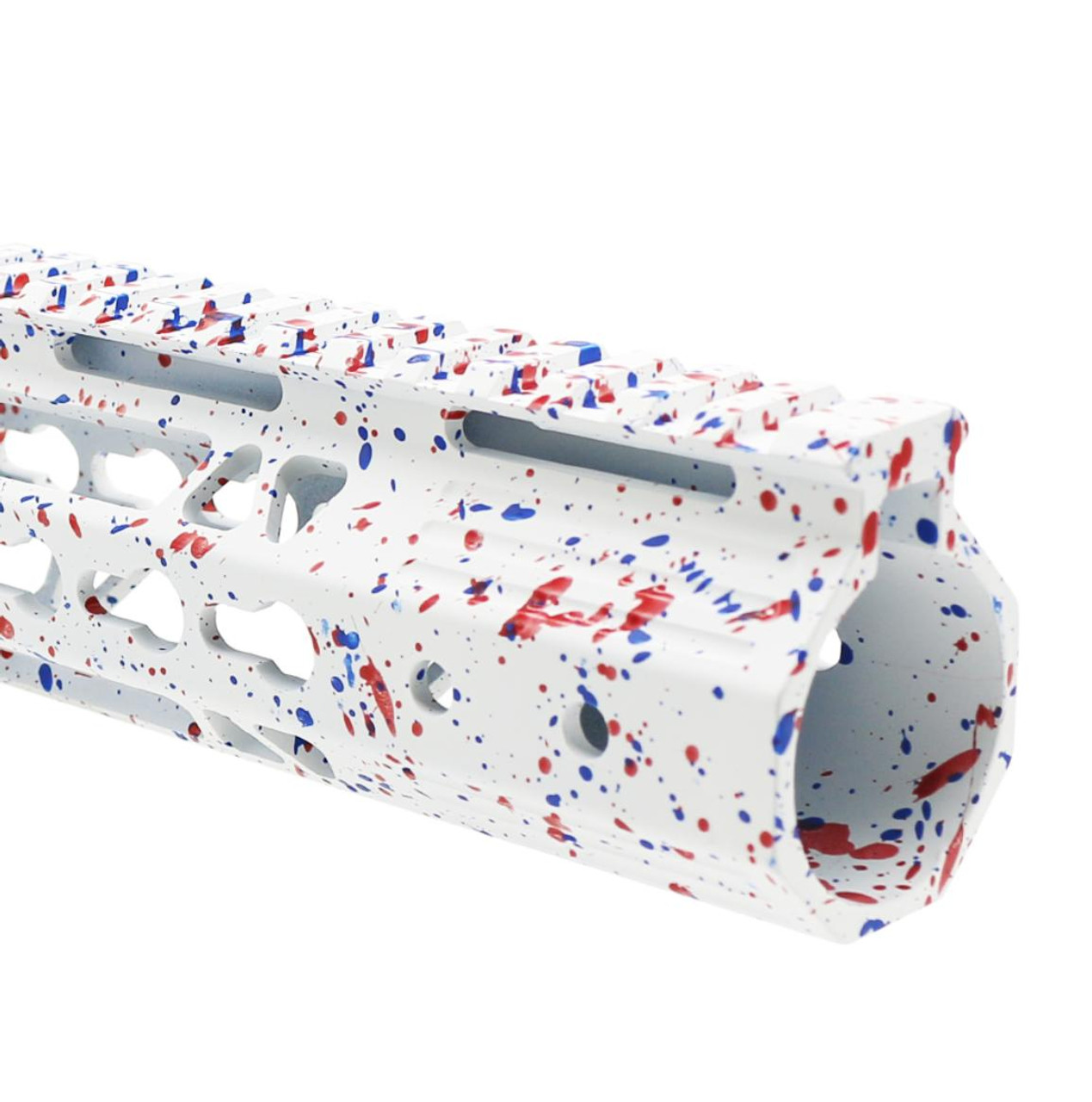 MCS AR-15 10'' Ultra Slim Keymod Handguards V2 - Base Bright White - Pattern - Blue Flame - Red - Cerakote Splatter 