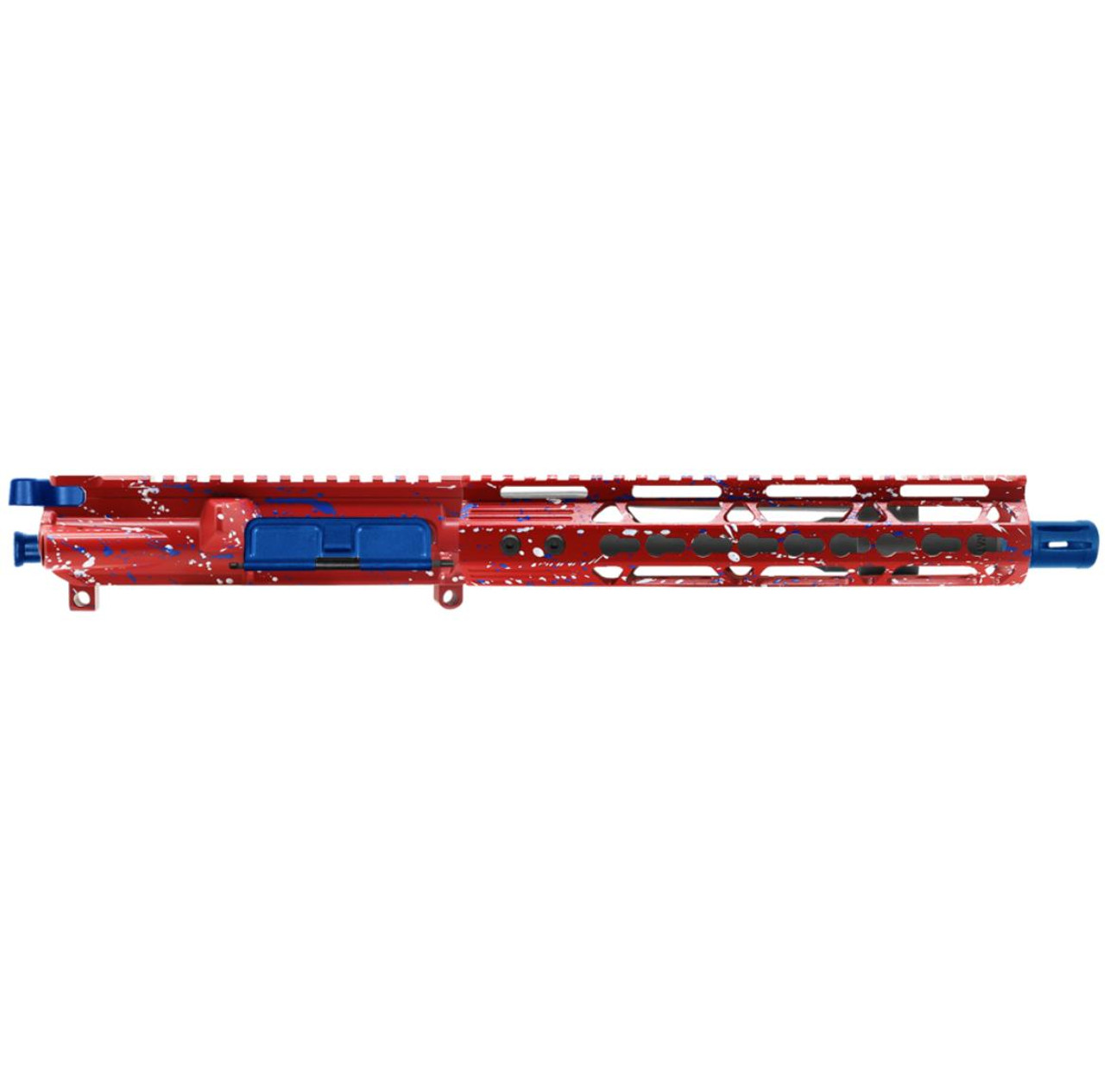 MCS AR-15 5.56 NATO 10.5'' SPLAT PISTOL UPPER - FORGED UPPER W/ 10" Handguard - CERAKOTE RED-BR SPLATTER - BLUE FLAME 