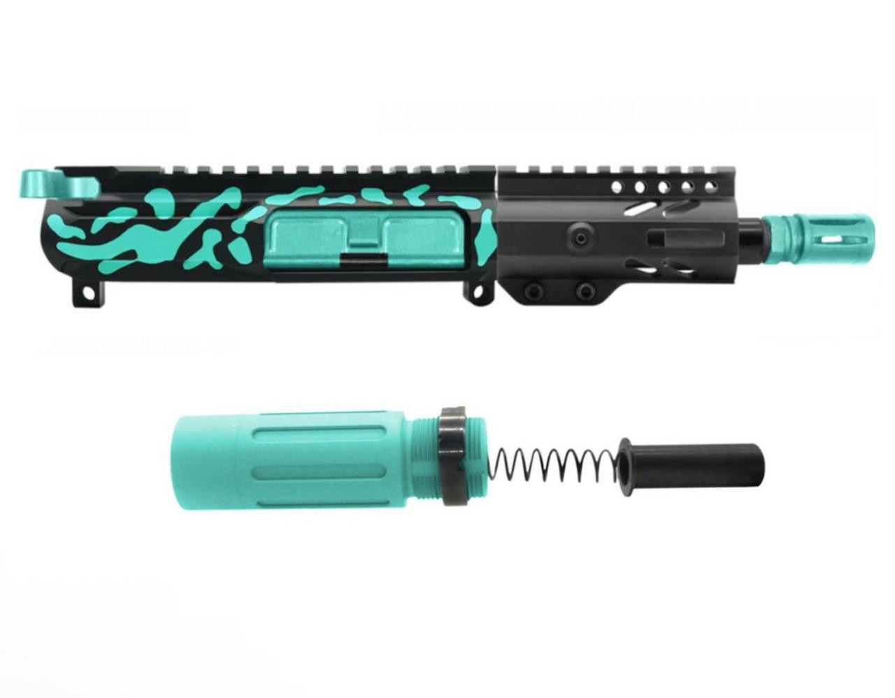 MCS AR-15 5.56 NATO CAMO 5'' V2 SLICK SIDE PISTOL UPPER - FORGED UPPER WITH 3.5 SHORT BUFFER SYSTEM - CERAKOTE ROBINS EGG 