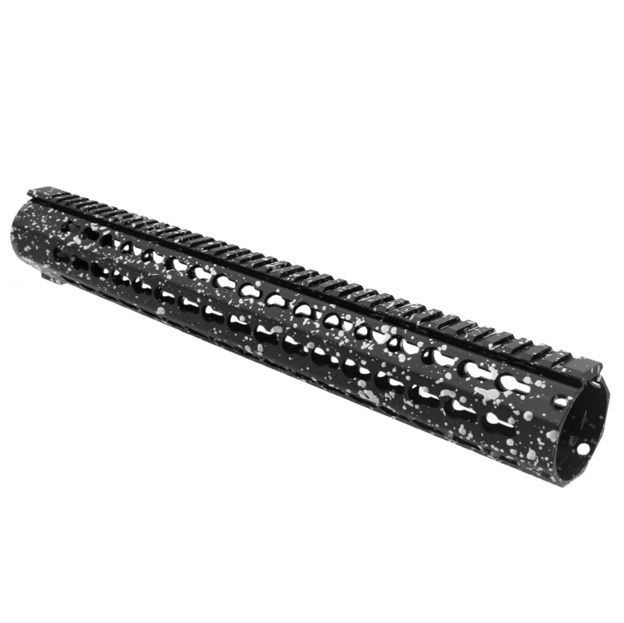 MCS AR-15 Keymod 16" Extra Long Free Float Handguard - Base Black - Pattern - Glacier Silver - Cerakote Splatter 