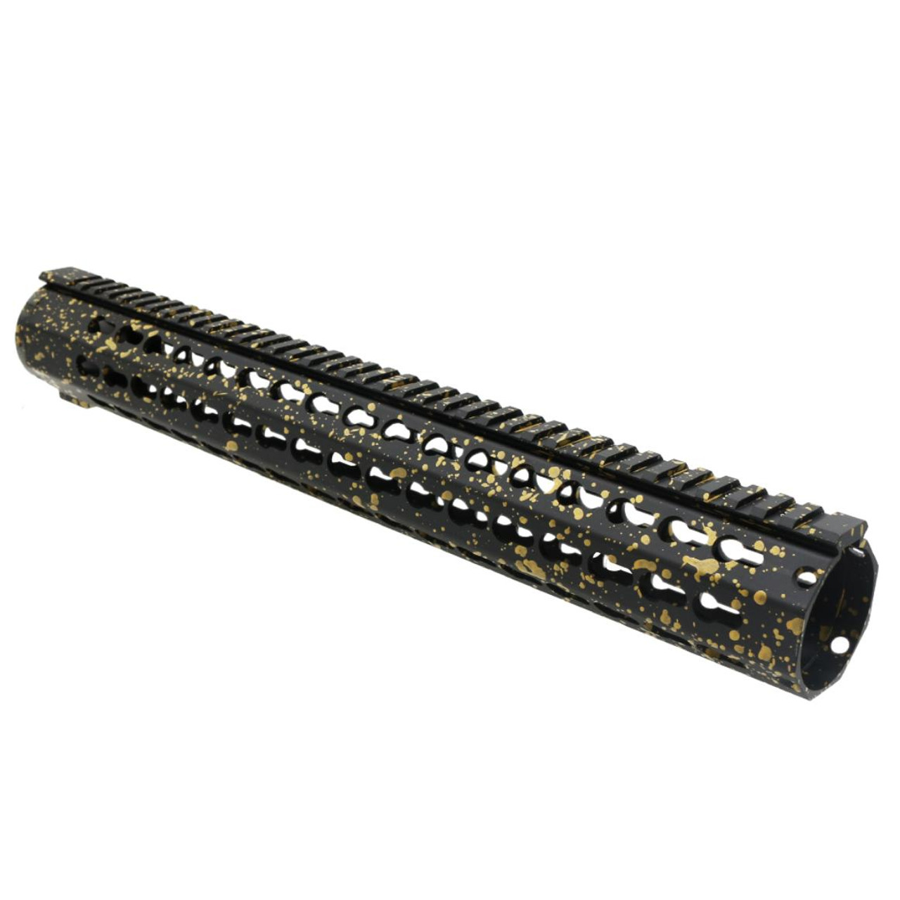 MCS AR-15 Keymod 16" Extra Long Free Float Handguard - Base Black - Pattern - Gold - Cerakote Splatter 
