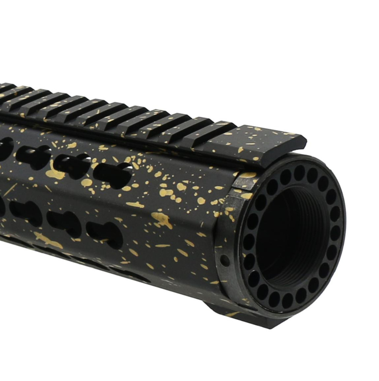 MCS AR-15 Keymod 16" Extra Long Free Float Handguard - Base Black - Pattern - Gold - Cerakote Splatter 