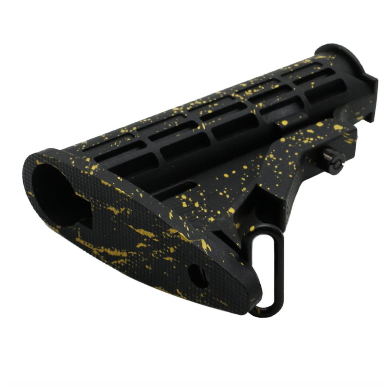 MCS AR-15 Collapsible Standard Version Stock Body - Mil Spec - Base Black - Pattern - Gold - CERAKOTE SPLATTER 