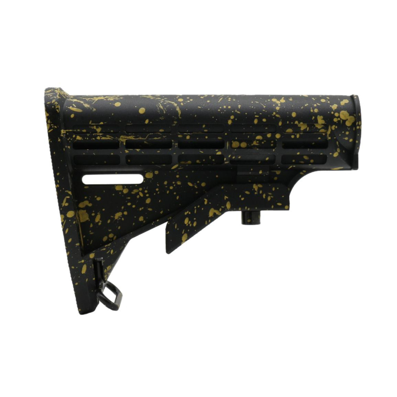 MCS AR-15 Collapsible Standard Version Stock Body - Mil Spec - Base Black - Pattern - Gold - CERAKOTE SPLATTER 