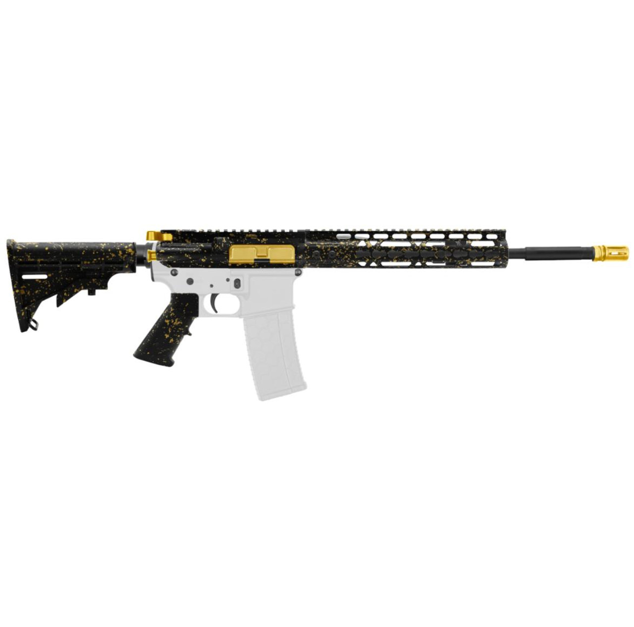 MCS AR-15 SPLATTER BLACK W/ GOLD 5.56 NATO 16'' CARBINE KIT - FORGED UPPER WITH 10" HANDGUARD - GOLD PARTS - CERAKOTE 
