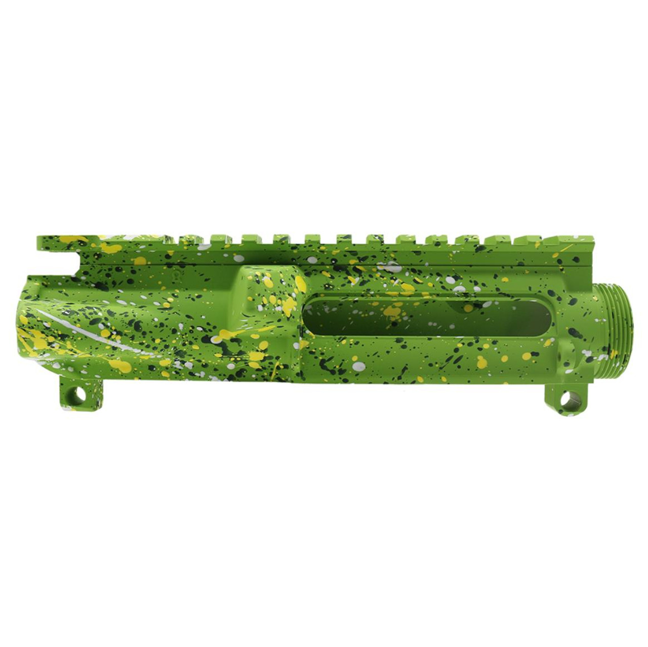 MCS AR-15 Mil-Spec Upper Receiver - Base Zombie Green - Pattern - Highland Green - White - Lemon Zest - Made in U.S.A - Cerakote Splatter 