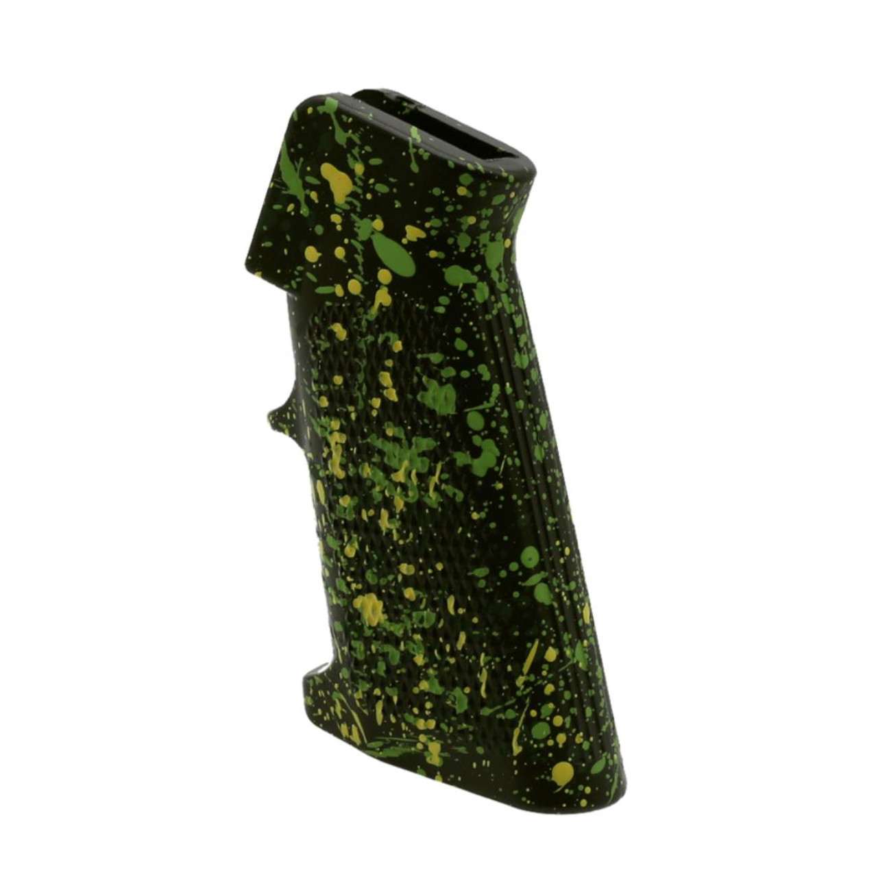 MCS AR-15 STANDARD A2 PISTOL GRIP - BASE OD GREEN - PATTERN - HIGHLAND GREEN - ZOMBIE GREEN - LEMON ZEST - CERAKOTE SPLATTER 