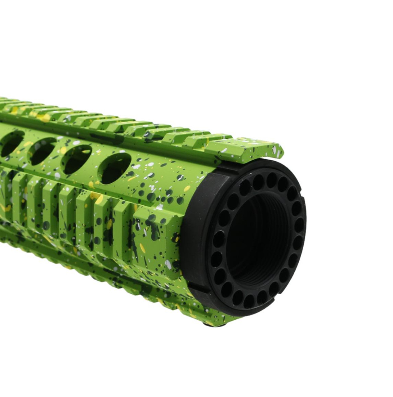 MCS AR-15 15'' Extended Length One Piece Free Float Handguard - Base Zombie Green - Pattern - Highland Green - Bright White - Lemon Zest - Cerakote Splatter 