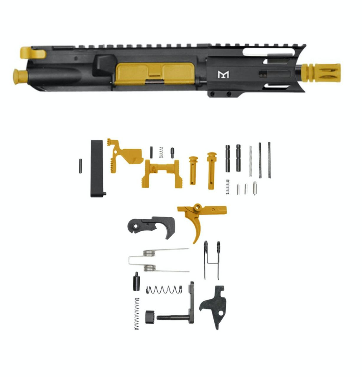 MCS AR-15 5.56 NATO 5'' PISTOL - FORGED UPPER - 4'' HANDGUARD - LOWER PARTS KIT - CEARKOTE GOLD 