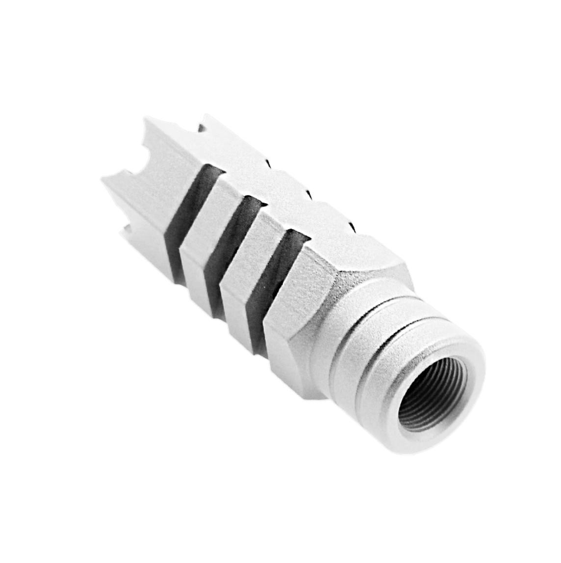 MCS AR-15/.223/5.56 Shark Muzzle Brake 1/2x28 Pitch Thread - Cerakote Glacier Silver 