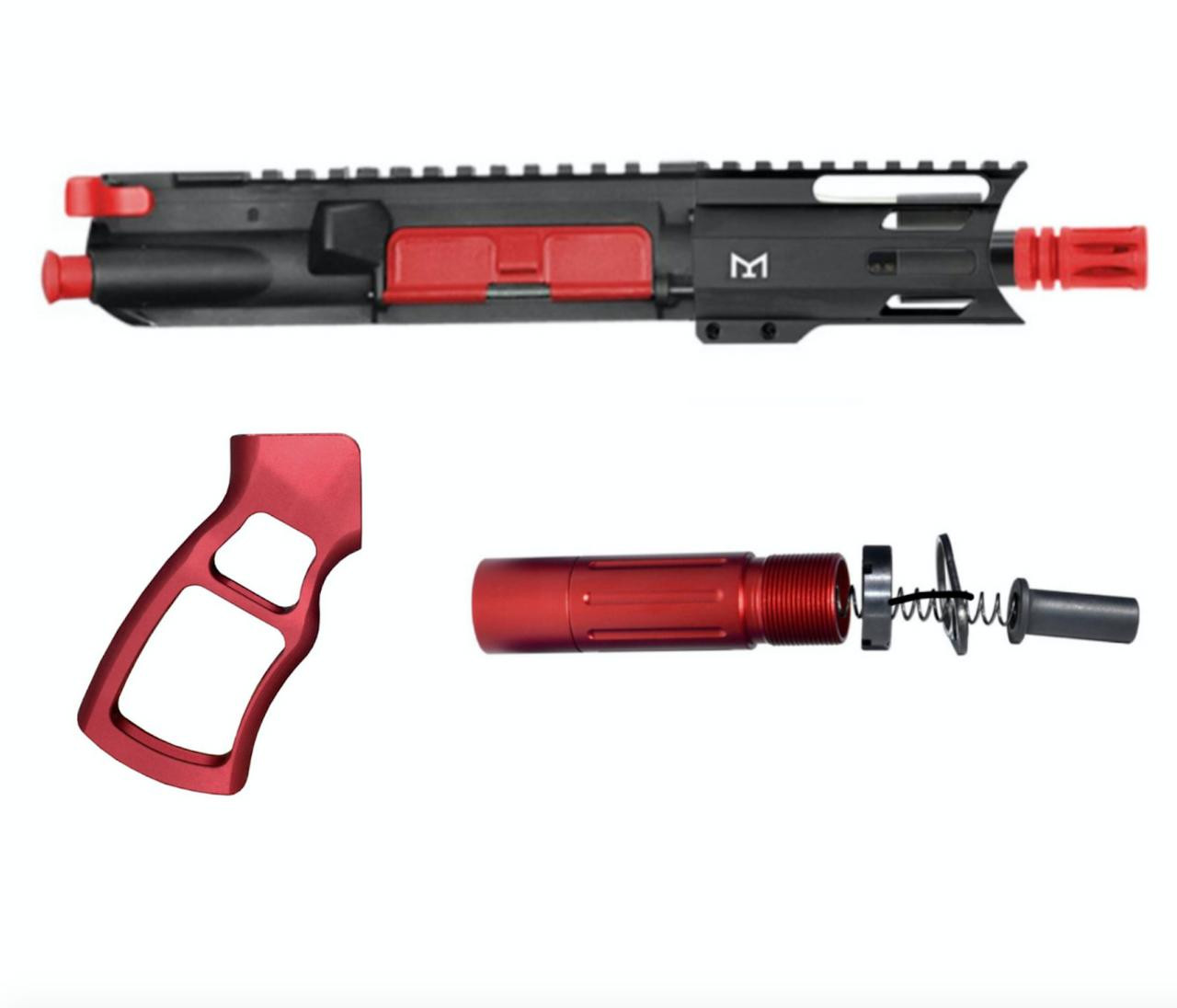 MCS AR-15 5" 5.56 NATO SKELETONIZED MICRO BUILD - SHORT BUFFER  SYSTEM - V1 GRIP -  RED 