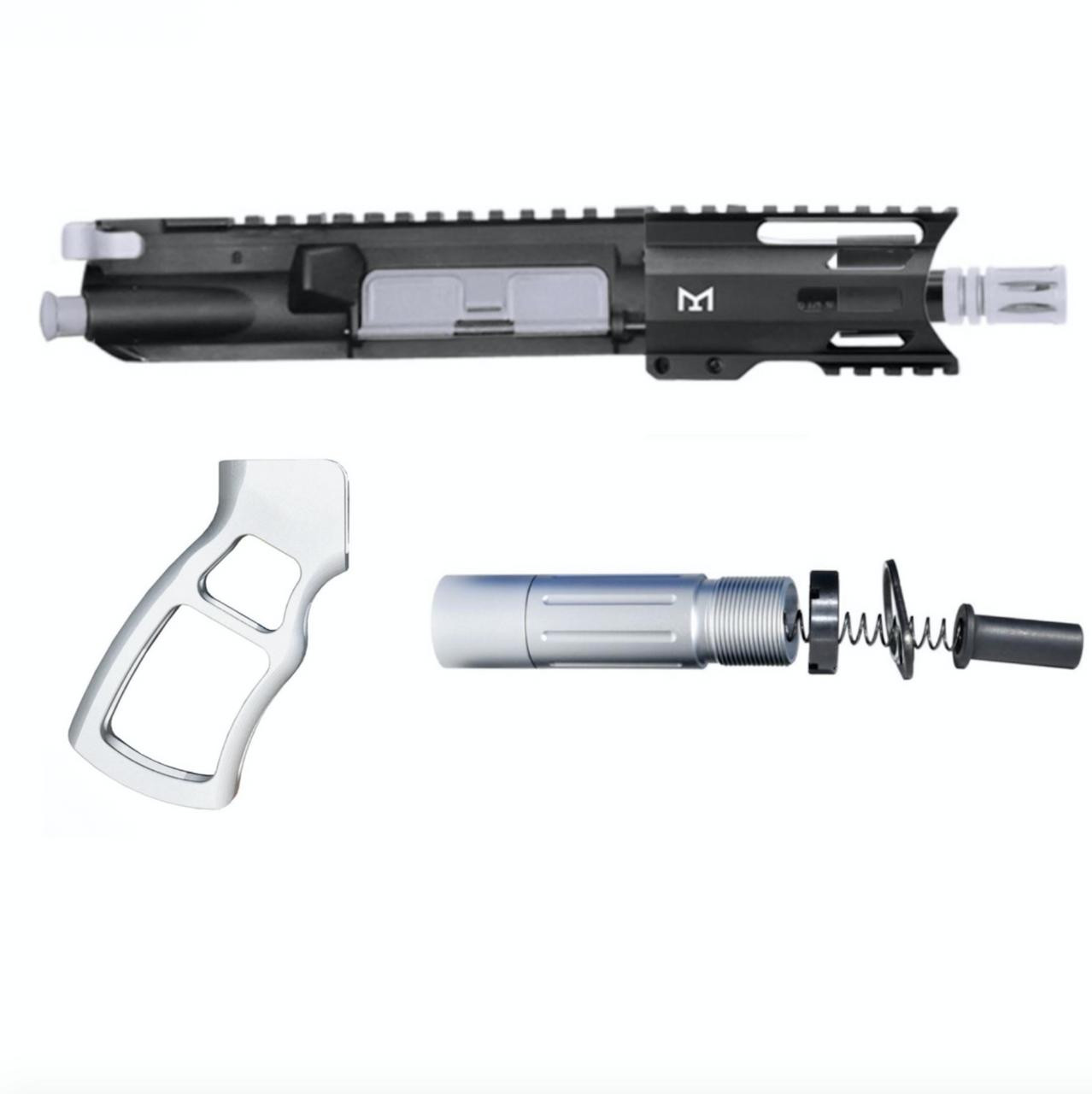 MCS AR-15 5" 5.56 NATO SKELETONIZED MICRO BUILD - SHORT BUFFER  SYSTEM - V1 GRIP -  SILVER 