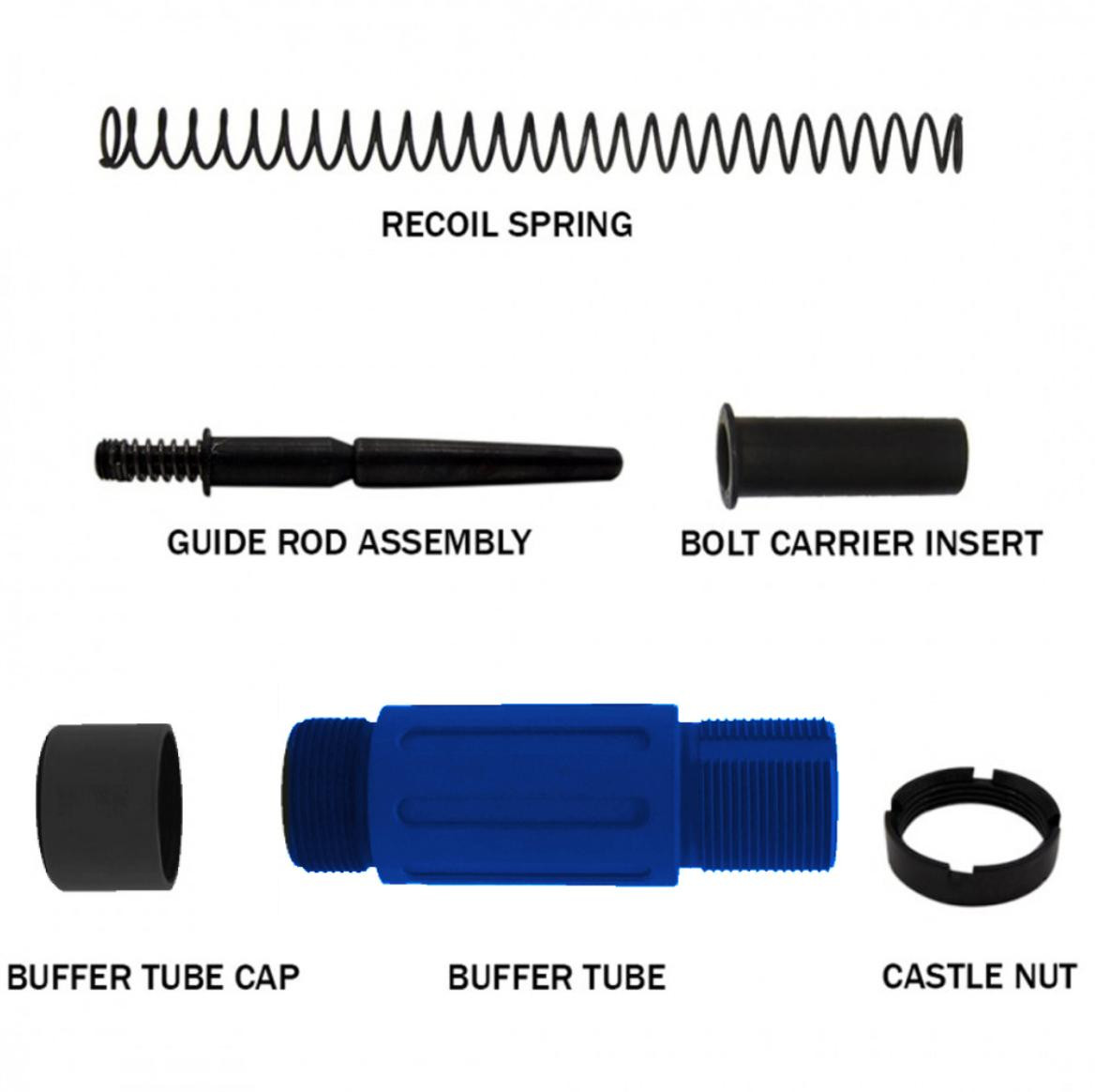 TUBE(パーカ) AR-15 Complete Compact Short Buffer Tube Kit 3.5'' Cerakote - Blue