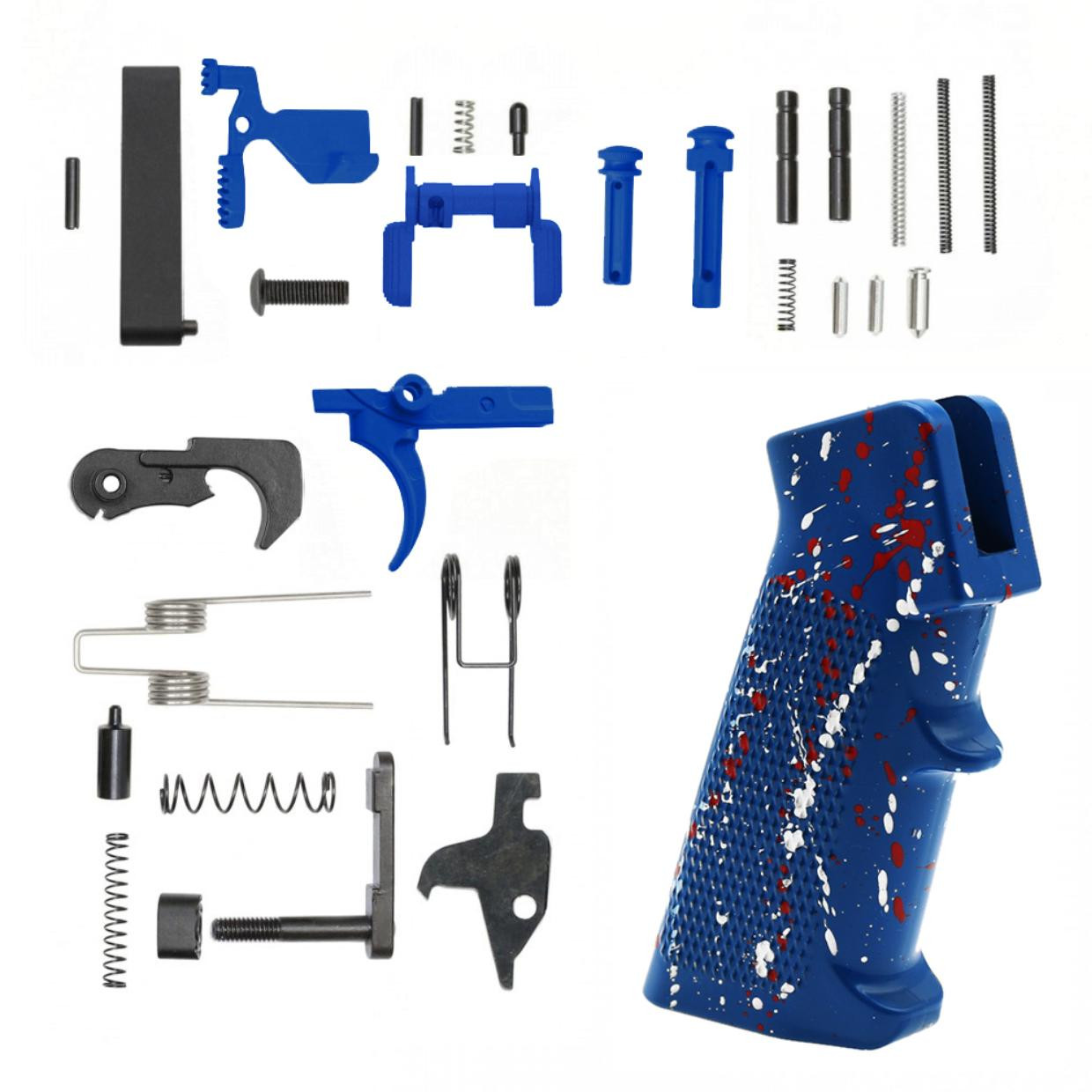 MCS AR-15 Lower Receiver Parts Kit Blue - CERAKOTE SPLATTER RED WHITE & BLUE 