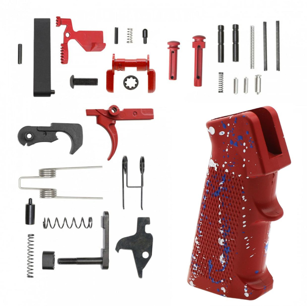 MCS AR-15 Lower Receiver Parts Kit Red - BW - CERAKOTE SPLATTER RED WHITE & BLUE 