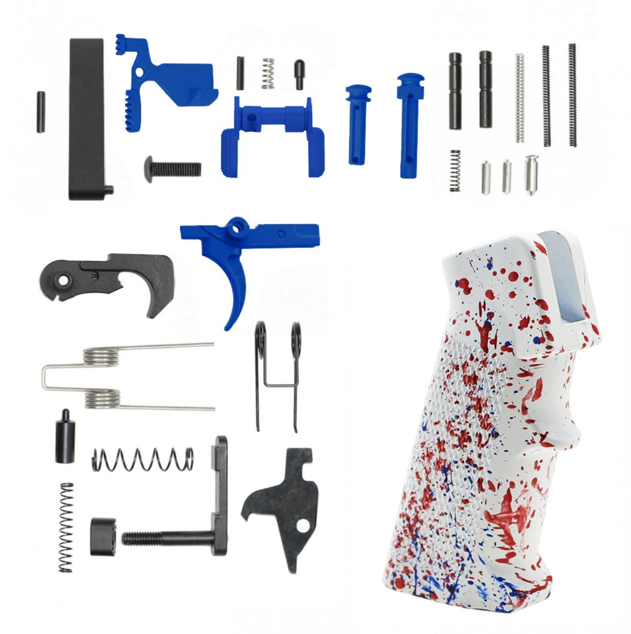 FCC S&W AR type PTW 鍛造 ロアレシーバー ceracoat AR-15 Lower Receiver Parts Kit Blue - WR - CERAKOTE SPLATTER RED