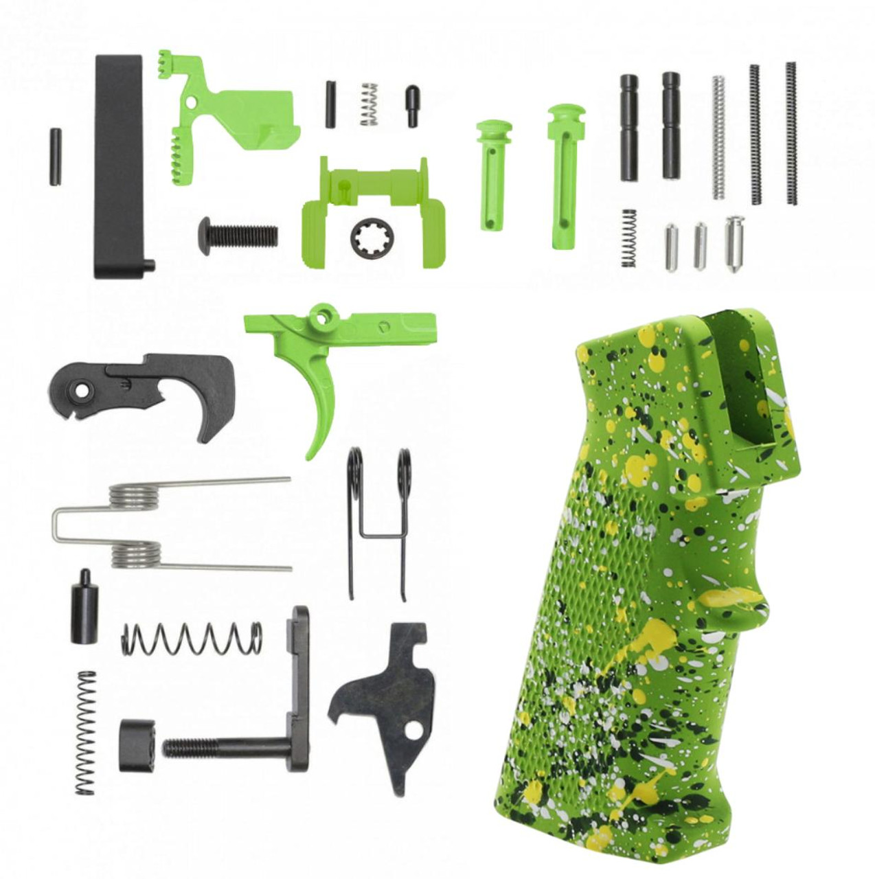 MCS AR-15 Lower Receiver Parts Kit Zombie Green - CERAKOTE SPLATTER GREEN WHITE & YELLOW  MCS AR-15 Lower Receiver Parts Kit Zombie Green - CERAKOTE SPLATTER GREEN WHITE & YELLOW