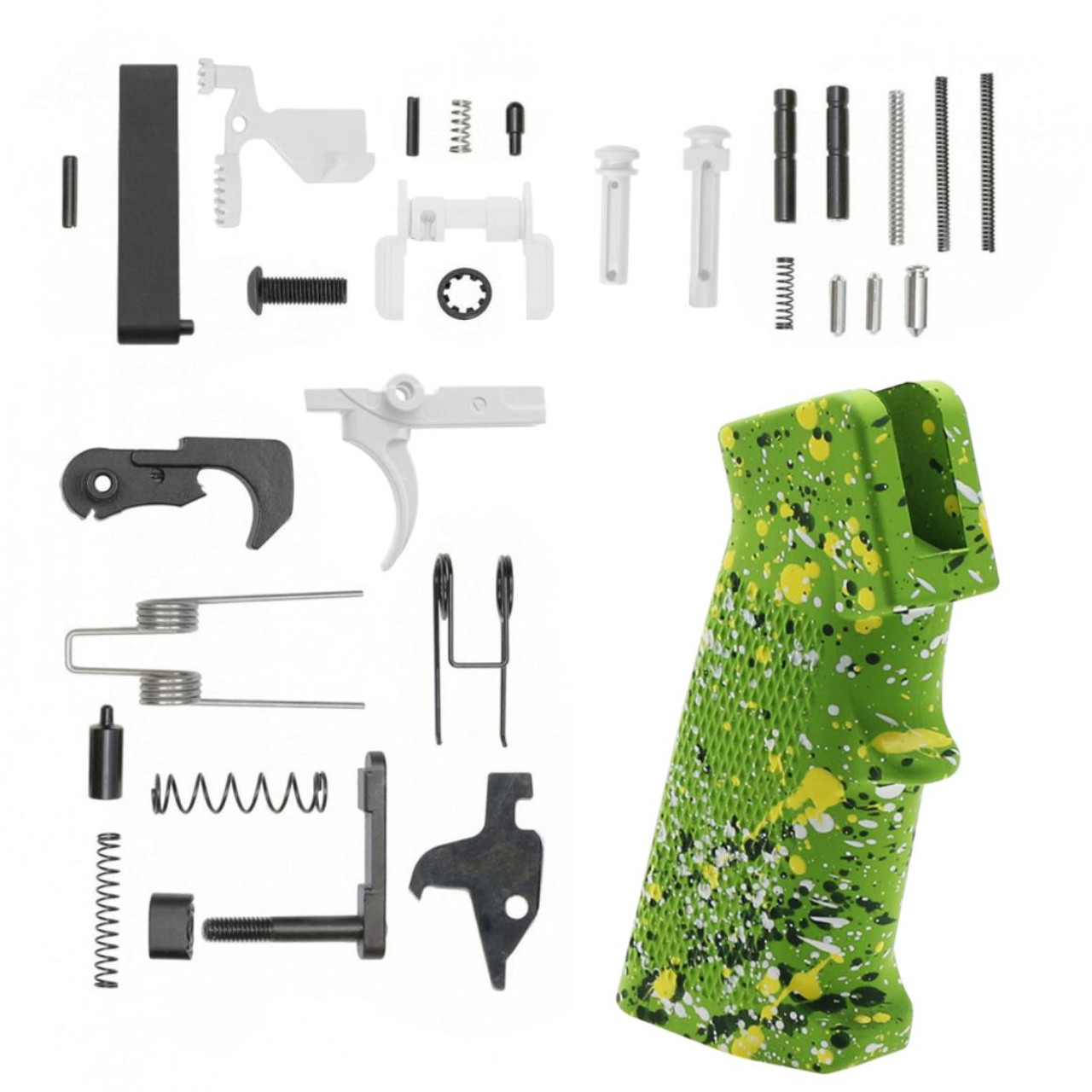 MCS AR-15 Lower Receiver Parts Kit White - CERAKOTE SPLATTER GREEN WHITE & YELLOW  MCS AR-15 Lower Receiver Parts Kit White - CERAKOTE SPLATTER GREEN WHITE & YELLOW